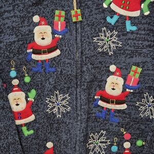 Tiara Intl Women's Holiday Sweater, Blue With Santas, Size Large
